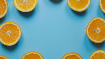 Orange slice Kiwi slice organic fruit botanical harvesting copy space blank center circular arrangement photo