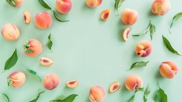 Peach fruit slice organic botanical harvesting copy space blank center circular arrangement photo