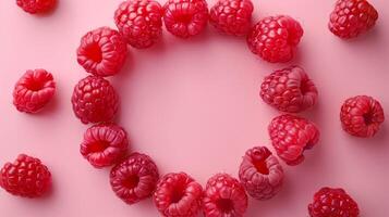 Raspberry fruit organic botanical harvesting copy space blank center circular arrangement photo