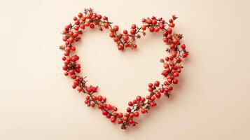 Meadowsweet arranged in the shape of a heart copy space blank white background photo