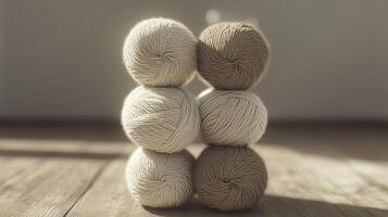 Ball yarn stack earth tone color soft fluffy cotton happy for hobby photo