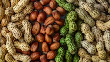 Peanut with brown shell kernel real organic natural food pattern photo