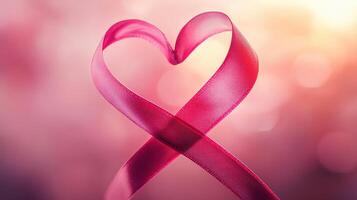 Pink ribbon in heart shape photo