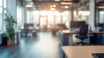 An empty office with a laptop on a desk photo