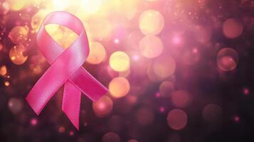 Pink ribbon on a bokeh background photo
