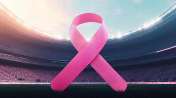Pink ribbon in stadium with stadium lights photo