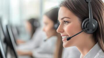 A woman wearing a headset in a call center photo