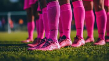 Pink soccer socks on the field photo
