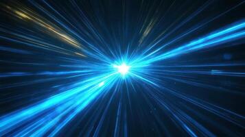 Blue light rays are shining in the dark photo