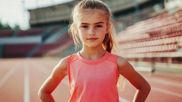 Portrait of a little girl on a running track photo