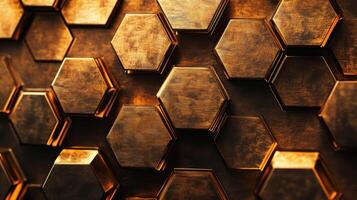 Hexagonal metal background with gold hexagons photo