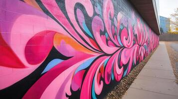 A colorful wall with a large abstract design photo