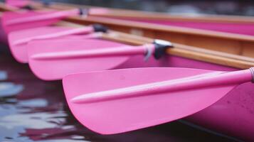 A row of pink paddles in a row photo