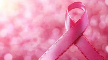 Pink ribbon on a pink background photo