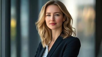 A beautiful blonde woman in a business suit photo