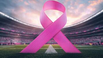 Pink ribbon on a football field photo