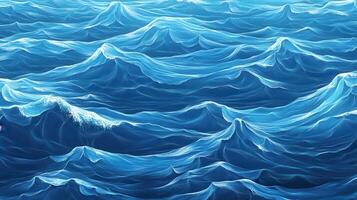 A painting of a blue ocean with waves photo