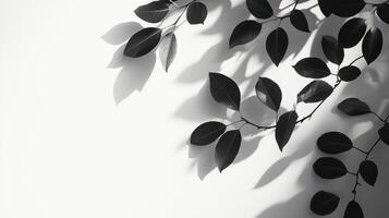 Black and white photo of leaves on a wall