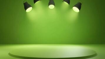 Green light with spotlight on stage photo