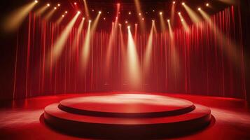 Stage with red curtain and spotlight photo