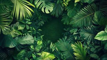 Tropical jungle background with green leaves and plants photo