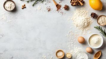 Ingredients for baking on a white background photo