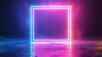 Neon neon square frame on a dark background photo