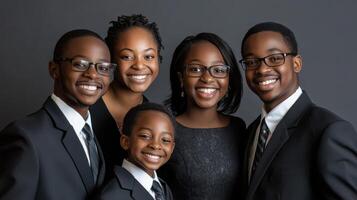 A family of four people in suits and ties photo