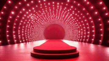 Red carpet with lights in a tunnel photo