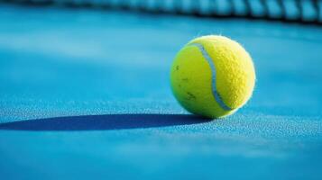 A tennis ball on a blue surface photo