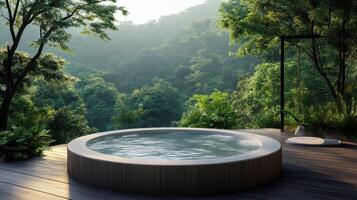 A hot tub in the middle of a forest photo