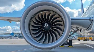 An airplane engine on the tarmac photo