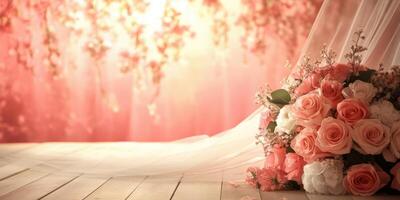A bouquet of flowers on a wooden floor photo
