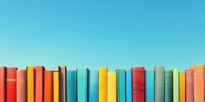 Colorful books on a blue background photo