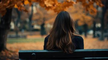 A woman sitting on a bench in the park photo