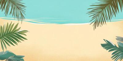 Tropical palm leaves on the beach with a blue sky photo