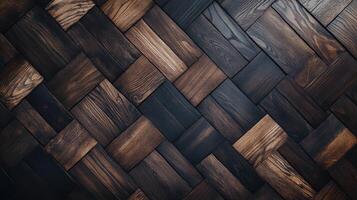 Dark wood floor with herringbone pattern photo