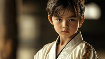 A young boy in karate gear photo