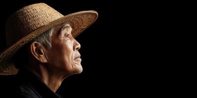 An old man wearing a straw hat photo