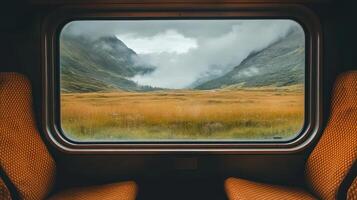 A view of the mountains from a train photo