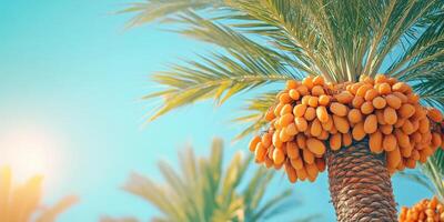 A bunch of dates on a palm tree photo