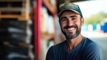 A smiling man in a warehouse photo