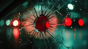 A bullet hole in a car window photo