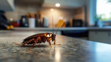 A cockroach on a kitchen counter photo