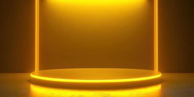 An empty podium with neon lights photo