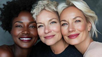 Three women smiling and looking at the camera photo