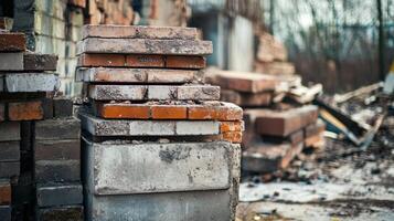 A pile of bricks sitting on top of a building photo