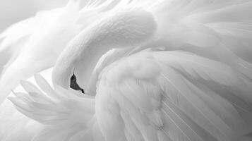 A black and white photo of a swan