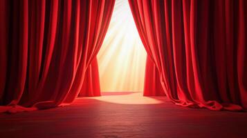 Red curtain with light coming through it photo