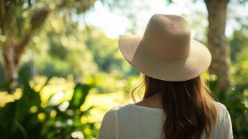 A woman wearing a hat in the park photo